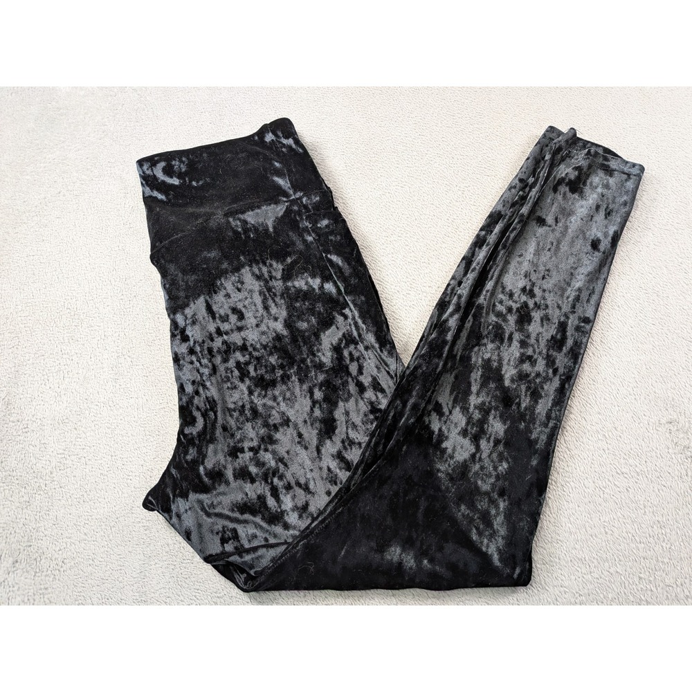 Fabletics Womens 1X Black Crossover Crushed Velvet High Waisted Leggings